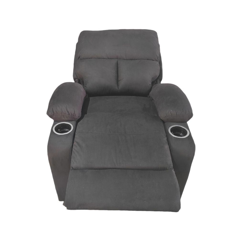 poltrona recliner manuale ninetta con portabicchieri in microfibra nero, vista ambientata in salotto o stanza relax