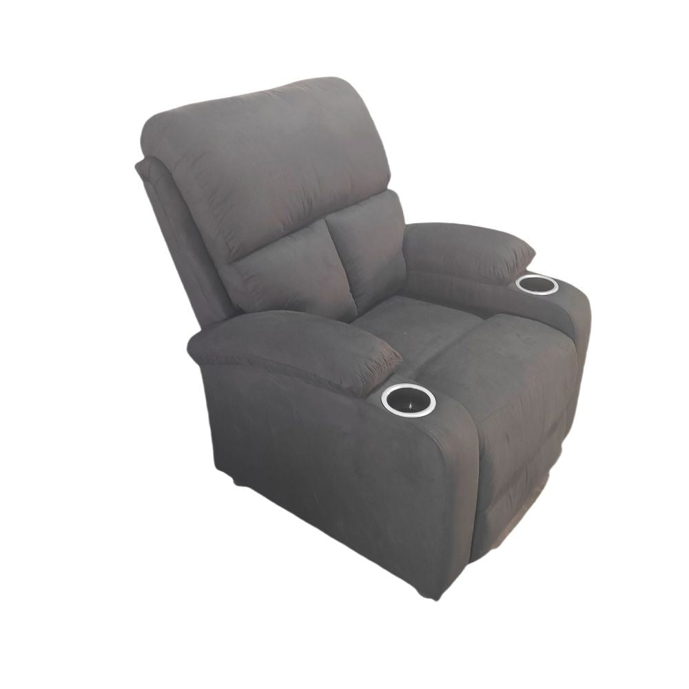 poltrona recliner manuale ninetta con portabicchieri in microfibra nero, disponibile con funzione massaggio o alzapersona
