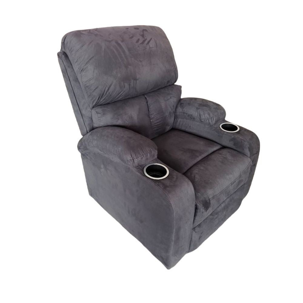 poltrona recliner manuale ninetta con portabicchieri in microfibra nero, poltrona relax elegante per ogni tipo di arredamento