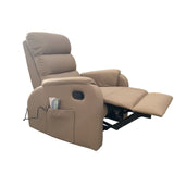 poltrona relax futura mozart taupè manuale 8 punti di massaggio, dettaglio della seduta imbottita e poggiapiedi estensibile