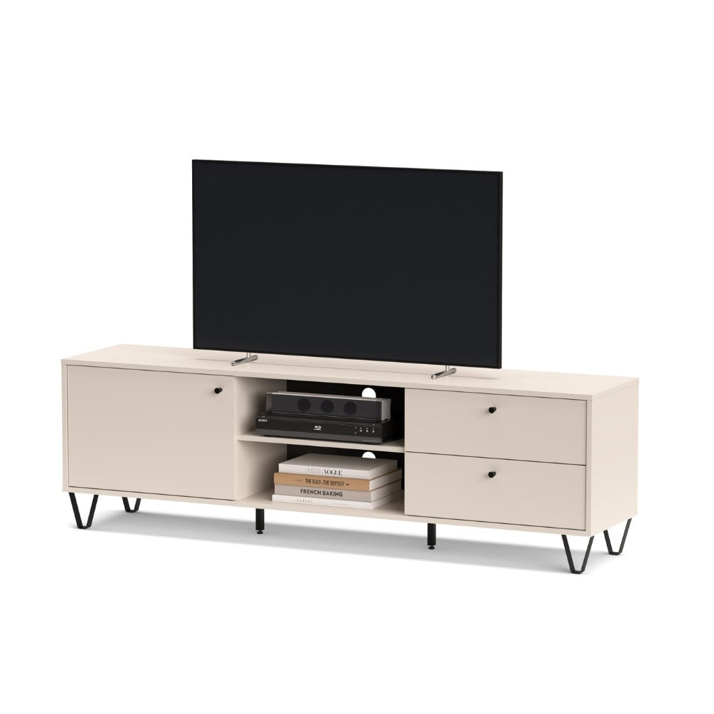 porta tv aldo1 con 2 cassetti un'anta e due vani a giorno colore cashemere, design elegante per integrare tecnologia e stile