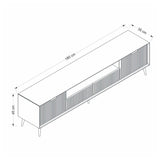 porta tv kale con 4 ante effetto cannettato e nicchia a giorno colore cashmere con maniglie e piedini oro, linee minimal per un arredo contemporaneo