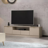 porta tv kale con 4 ante effetto cannettato e nicchia a giorno con maniglie oro, design elegante per integrare tecnologia e stile