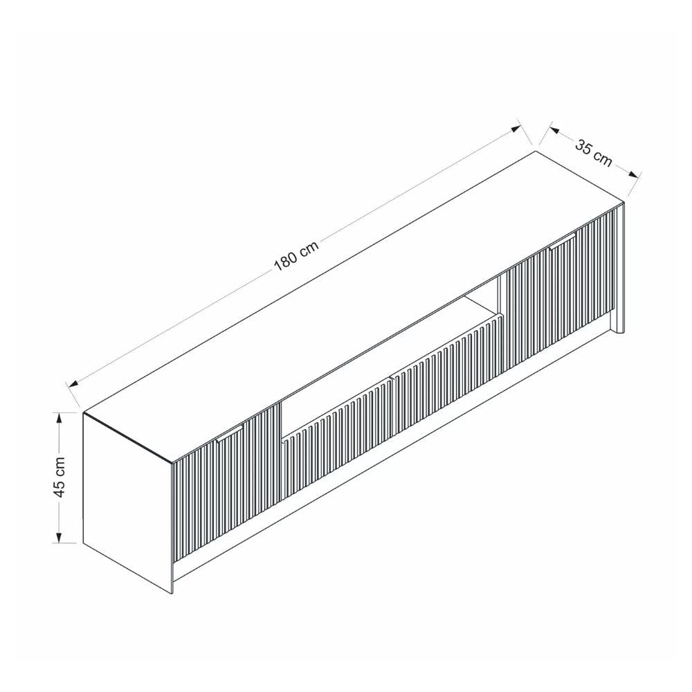 porta tv kale con 4 ante effetto cannettato e nicchia a giorno con maniglie oro, linee minimal per un arredo contemporaneo