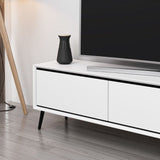 porta tv mandy con 3 ante colore bianco e piedini neri, design elegante per integrare tecnologia e stile