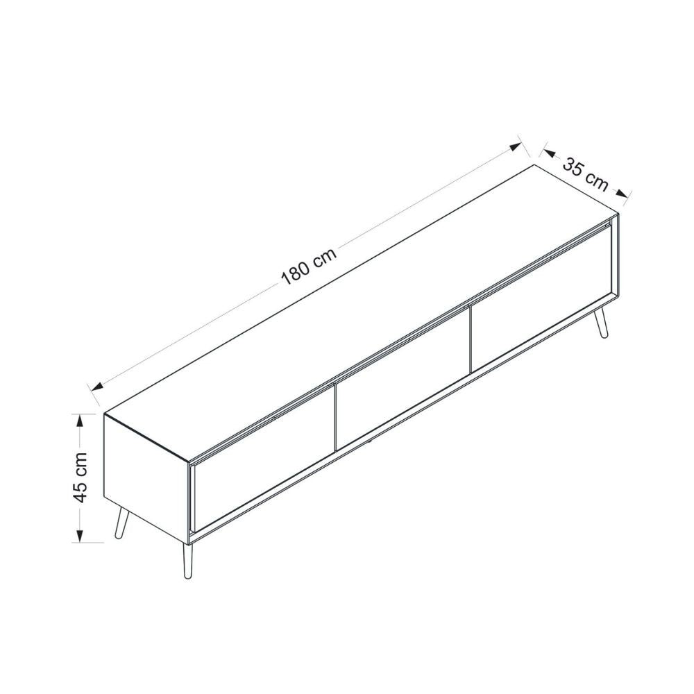 porta tv mandy con 3 ante colore bianco e piedini neri, linee minimal per un arredo contemporaneo