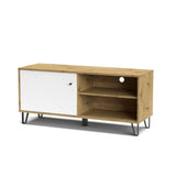 mobile porta tv bollo bo01 con due vani a giorno rovere e un'anta bianca con dettaglio geometrico, design elegante per integrare tecnologia e stile