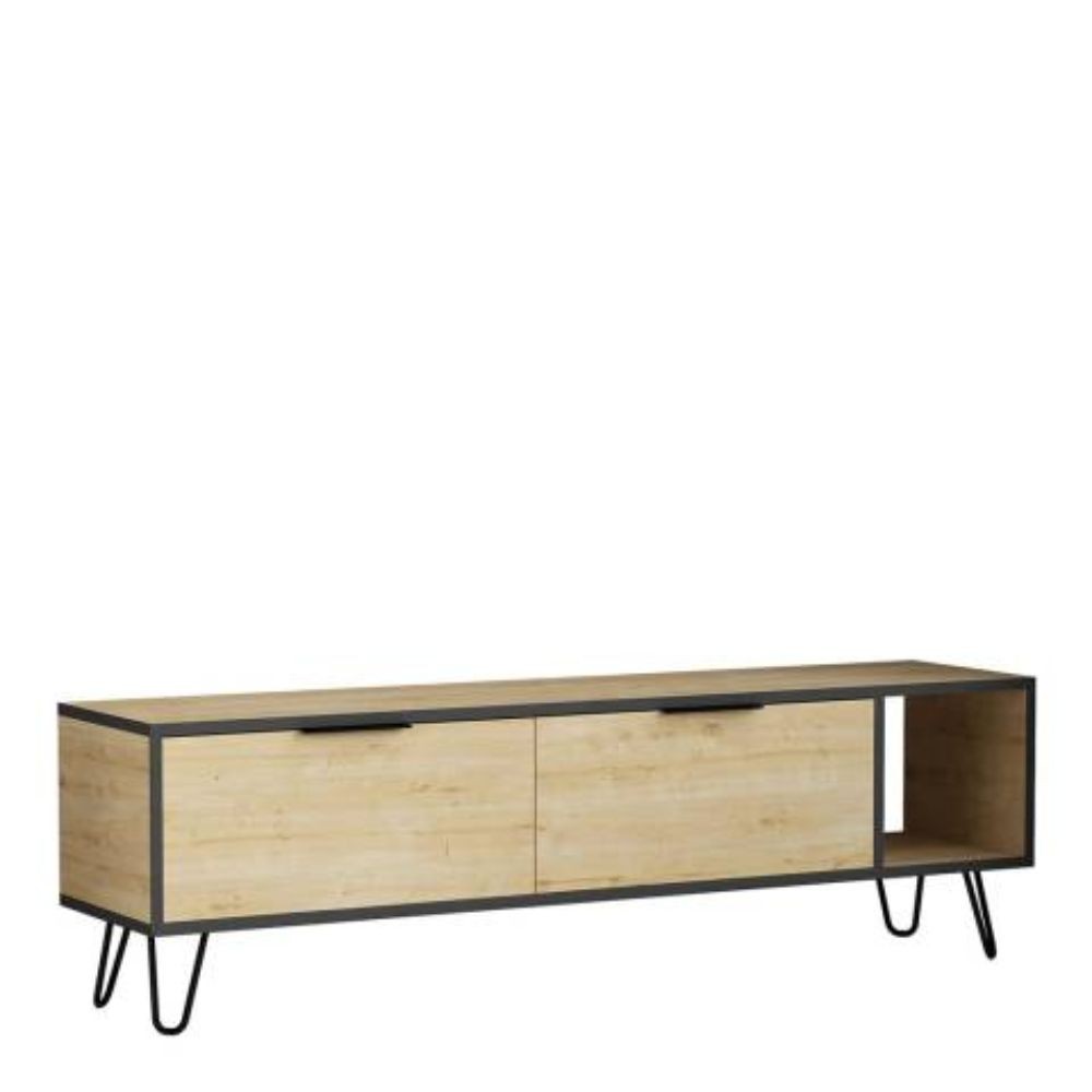 porta tv furoki colore rovere 150x50, vista ambientata in soggiorno o zona living