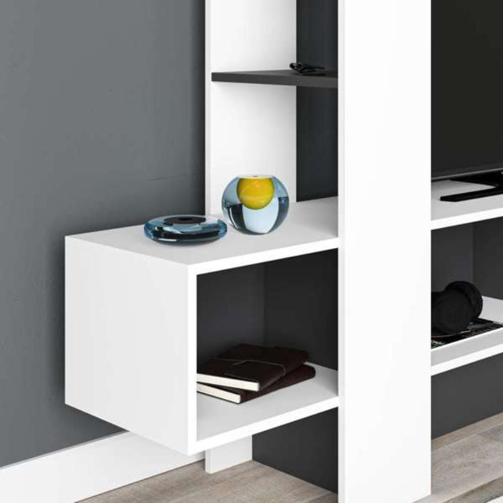 mobile porta tv troya bianco antracite con anta a ribalta, design elegante per integrare tecnologia e stile