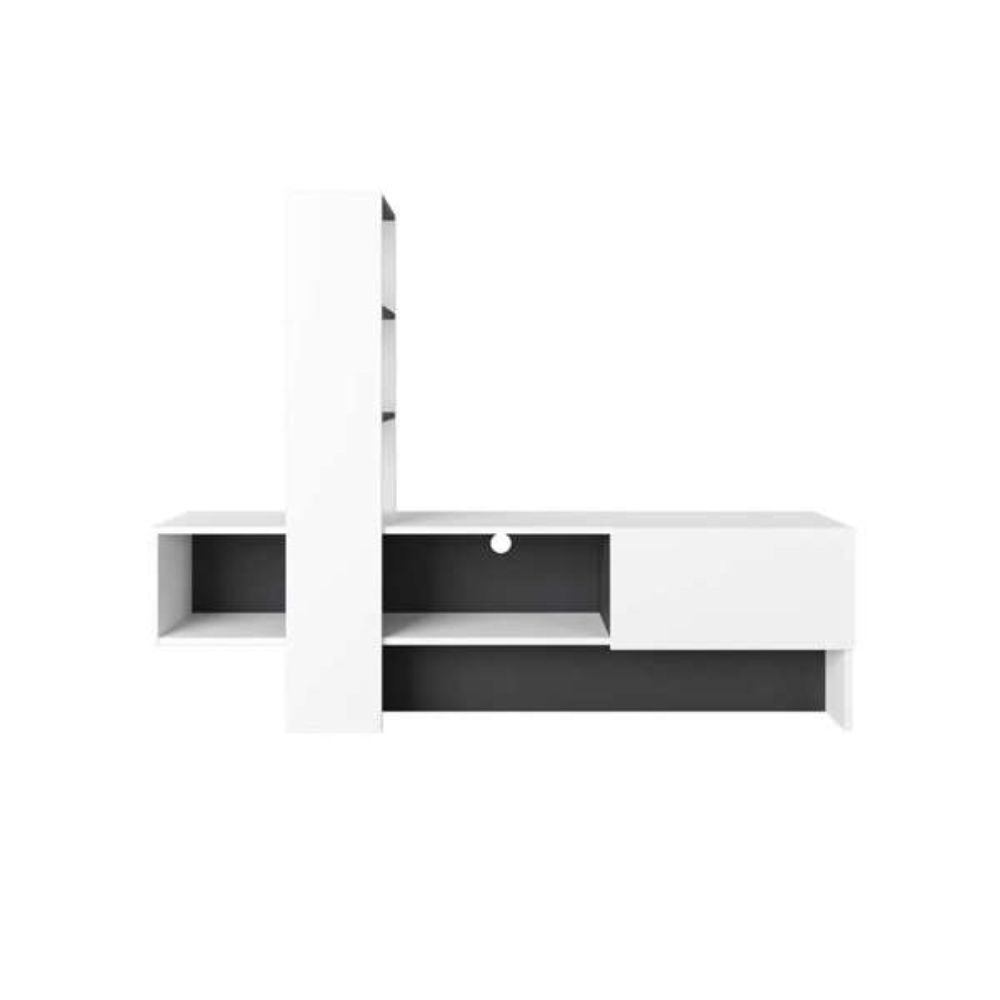 mobile porta tv troya bianco antracite con anta a ribalta, supporto stabile per TV di grandi dimensioni