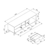 porta tv medan56a 2 cassetti e anta con vani a giorno rovere antracite, mobile basso con cassetti e fori passacavi