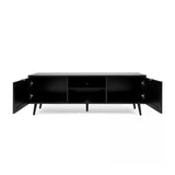 porta tv vienna56a 2 ante e vano a giorno nero con frontali effetto vimini, vista ambientata in soggiorno o zona living