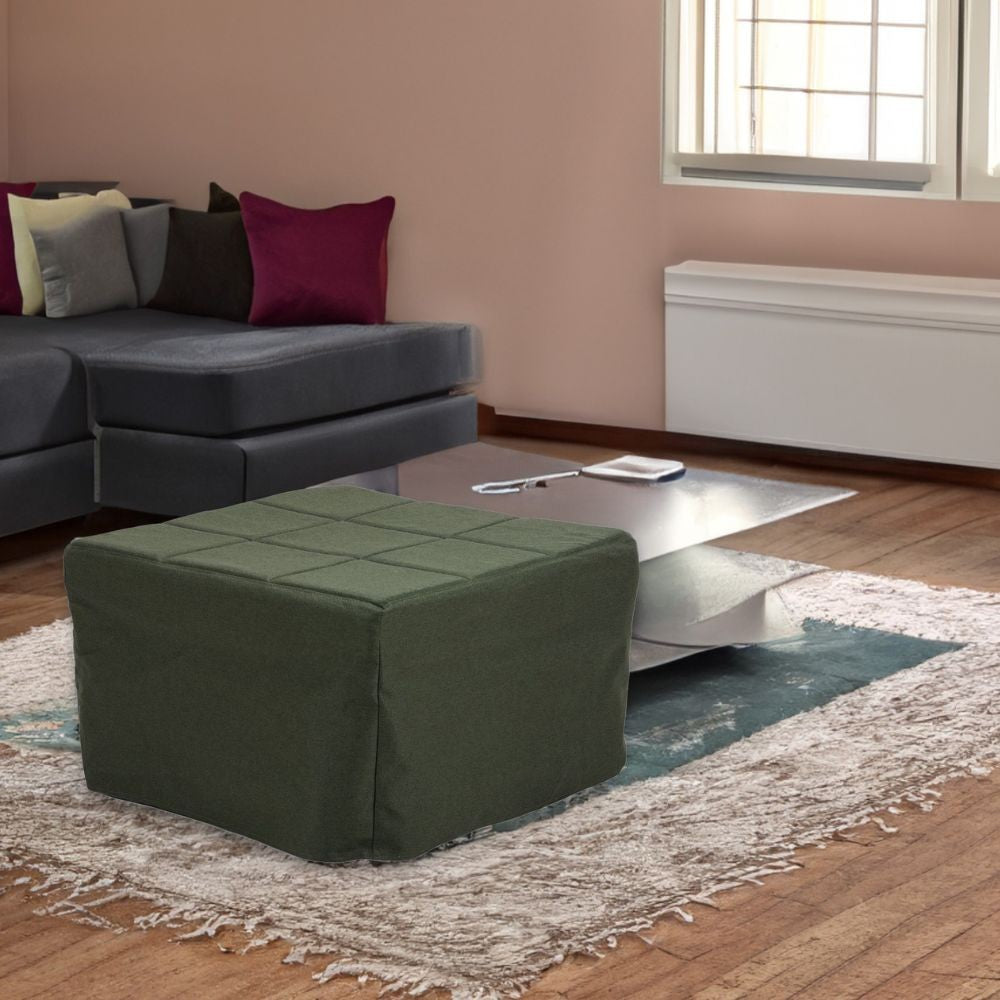pouf letto singolo pieghevole vega tessuto colore verde scuro, pouf imbottito in tessuto o velluto con seduta confortevole