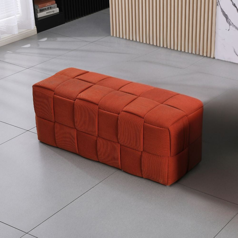 pouf den rettangolare effetto intrecciato colore ruggine, pouf imbottito in tessuto o velluto con seduta confortevole
