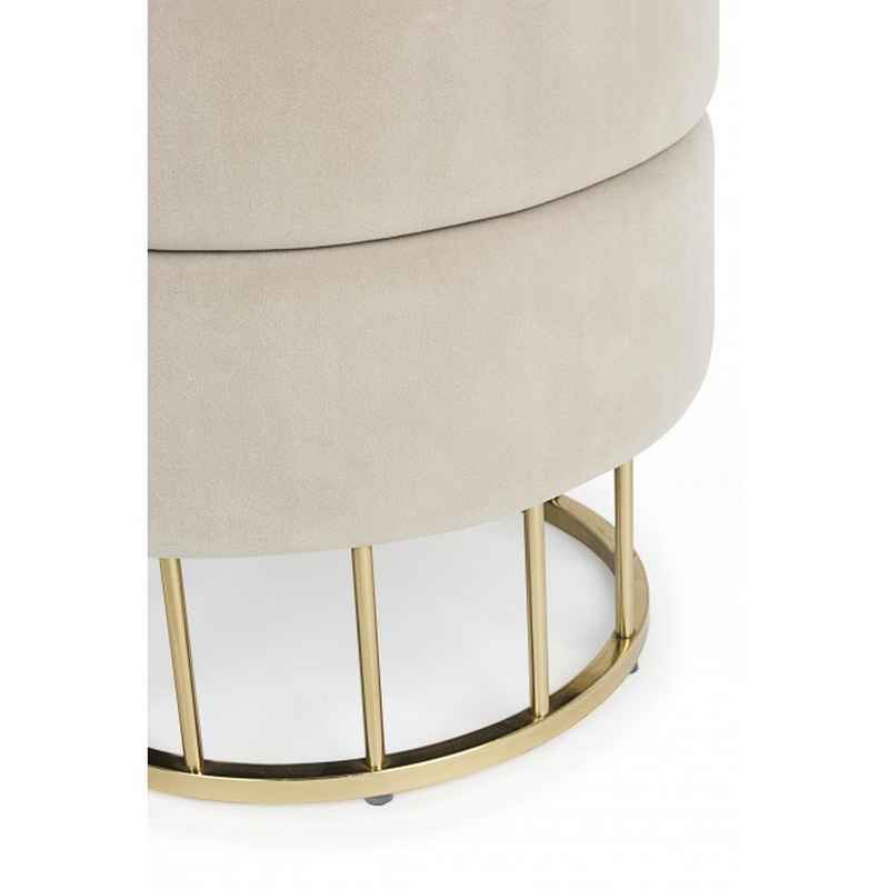 pouf contenitore pavlina beige, dettaglio delle cuciture e materiali di rivestimento
