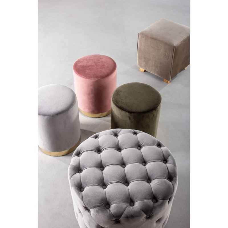 pouf lucilla grigio, dettaglio delle cuciture e materiali di rivestimento
