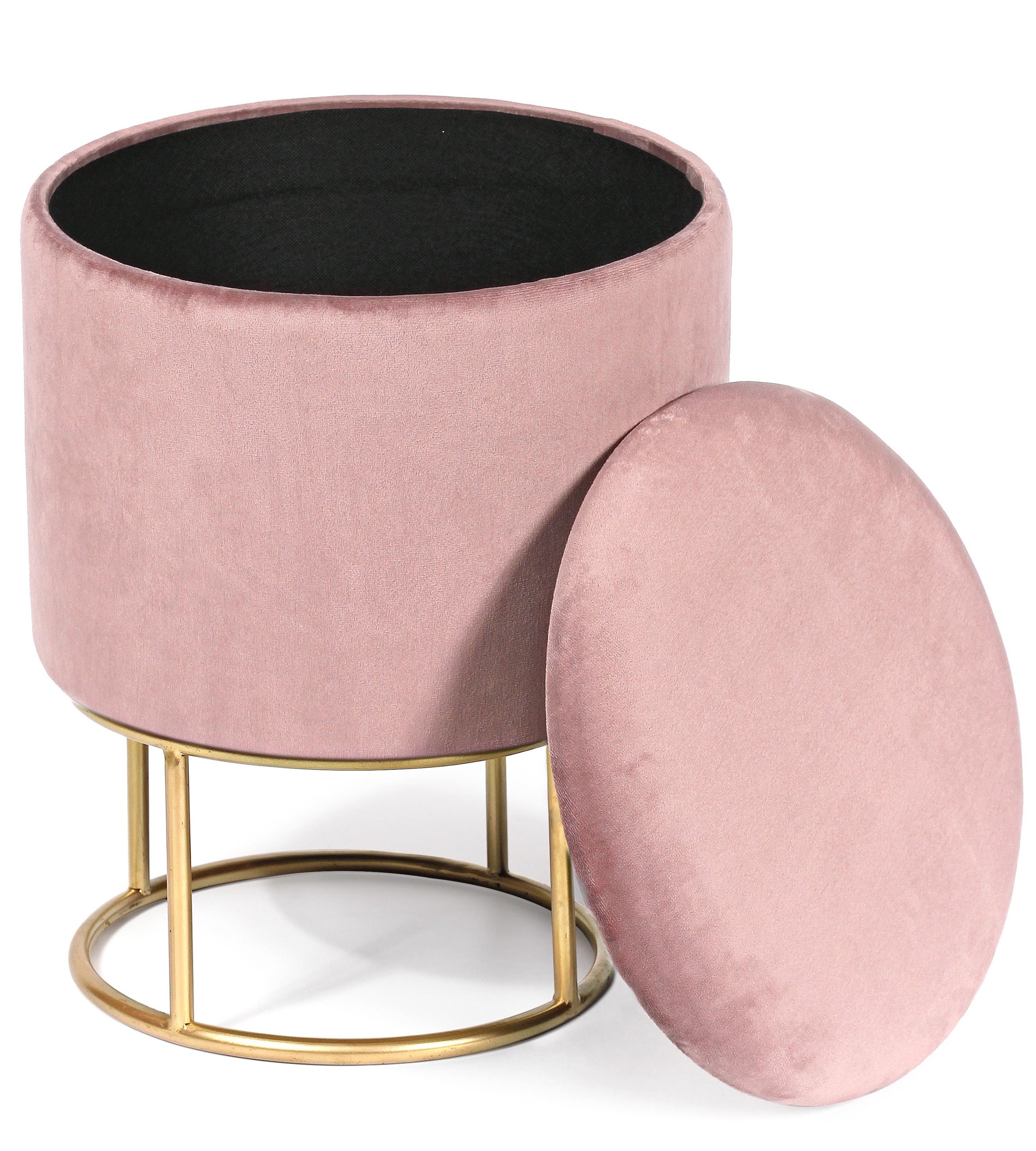 pouf contenitore polina in velluto rosa, pouf imbottito in tessuto o velluto con seduta confortevole