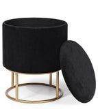 pouf contenitore polina in velluto nero, pouf imbottito in tessuto o velluto con seduta confortevole