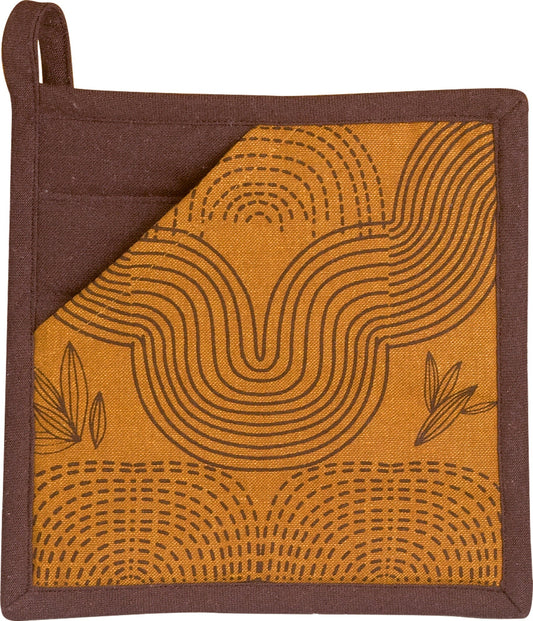 presina 2 in 1 riciclata etna ambra, colore ambra, taglia 20 x 20. presina da cucina su sfondo neutro per una visione chiara del prodotto