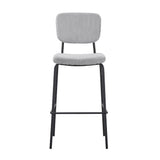 sgabello juno in tessuto colore grigio chiaro e struttura in metallo nero, complemento per la casa moderna e funzionale