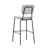 sgabello juno in tessuto colore grigio chiaro e struttura in metallo nero, accessorio adatto a diversi spazi della casa