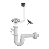 sifone a 1 via per lavelli in quarzo con pilettone eco e troppo pieno rettangole con griglia inox, rubinetto visto frontalmente