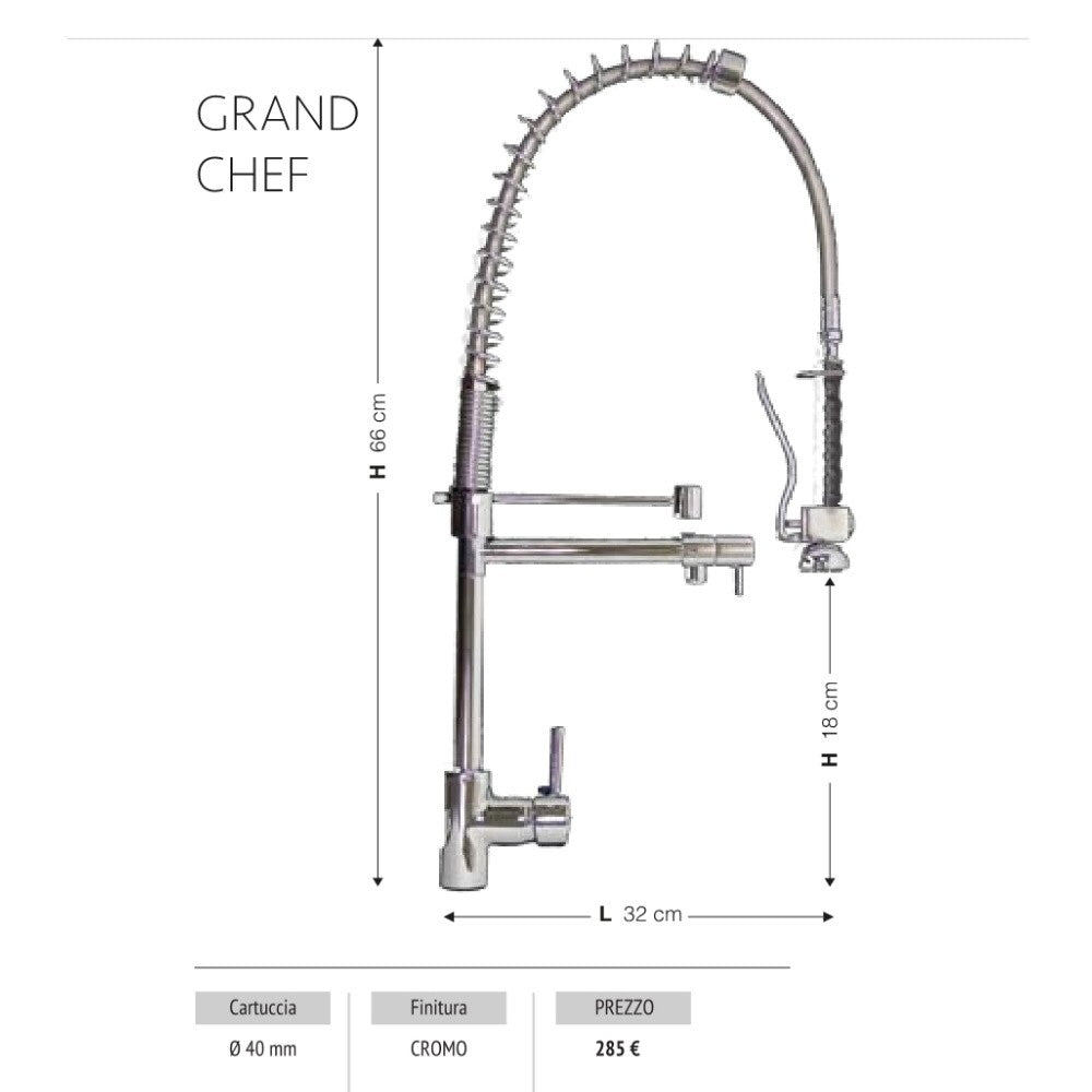 miscelatore grand chef, rubinetto visto frontalmente