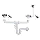 sifone per lavelli a 2 vie con pilettone eco con attacco lavastoviglie, rubinetto visto frontalmente