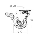 ruota fyunny pivotante trasparente diametro 75 con freno, accessori per rendere i mobili facili da spostare