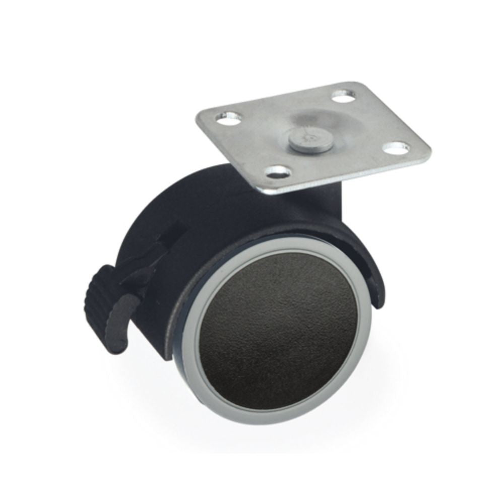 ruota pivotante con freno diametro 50 nera, ruote per mobili viste frontalmente