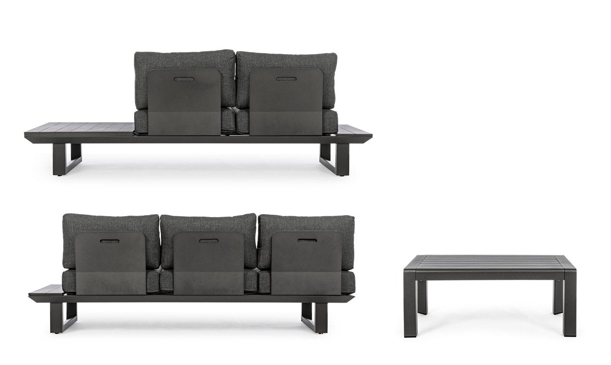 set salotto konnor con 2 divani e 1 tavolino in alluminio antracite, perfetto per momenti di relax all’aperto