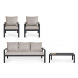 set salotto elna con 1 divano, 2 poltrone e 1 tavolino in alluminio antracite con inserti in polywood, design elegante per...