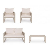 set salotto captiva con 1 divano, 2 poltrone e 1 tavolino in alluminio tortora e textilene tortora, design elegante per...