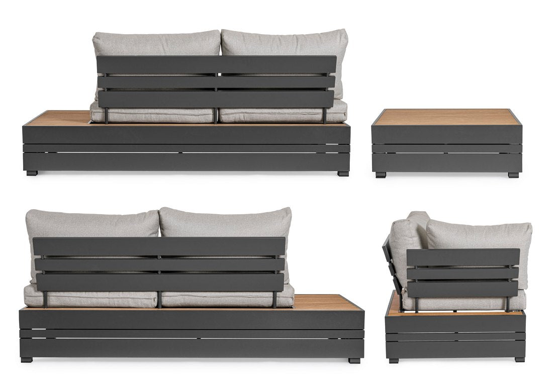 set salotto angolare osten in alluminio antracite e tessuto tortora, cuscini sfoderabili e resistenti agli agenti atmosferici