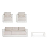 set salotto moses con 1 divano, 2 poltrone e 1 tavolino in alluminio bianco panna, design elegante per arredare giardini...