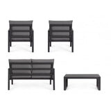 set salotto hilde con 1 divano, 2 poltroncine e 1 tavolino in alluminio antracite, con cuscini, design elegante per arredare...