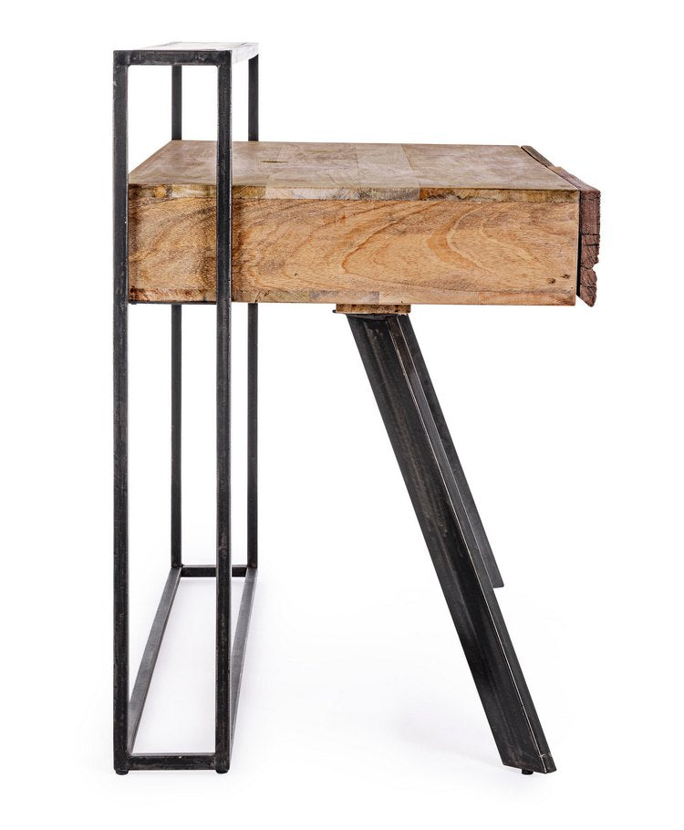 scrivania manchester in legno di mango e acciaio nero, 120×60 cm, ambientazione d’arredo con il prodotto protagonista