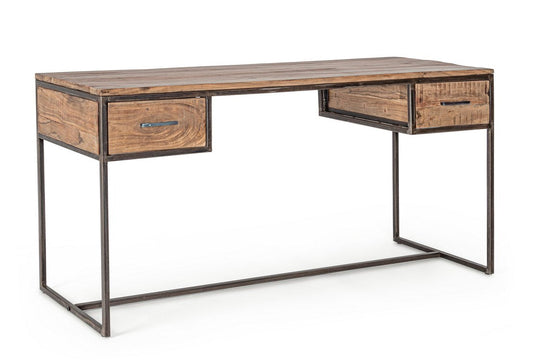 scrivania elmer in legno di acacia e acciaio antracite, 150×60 cm, vista frontale del prodotto