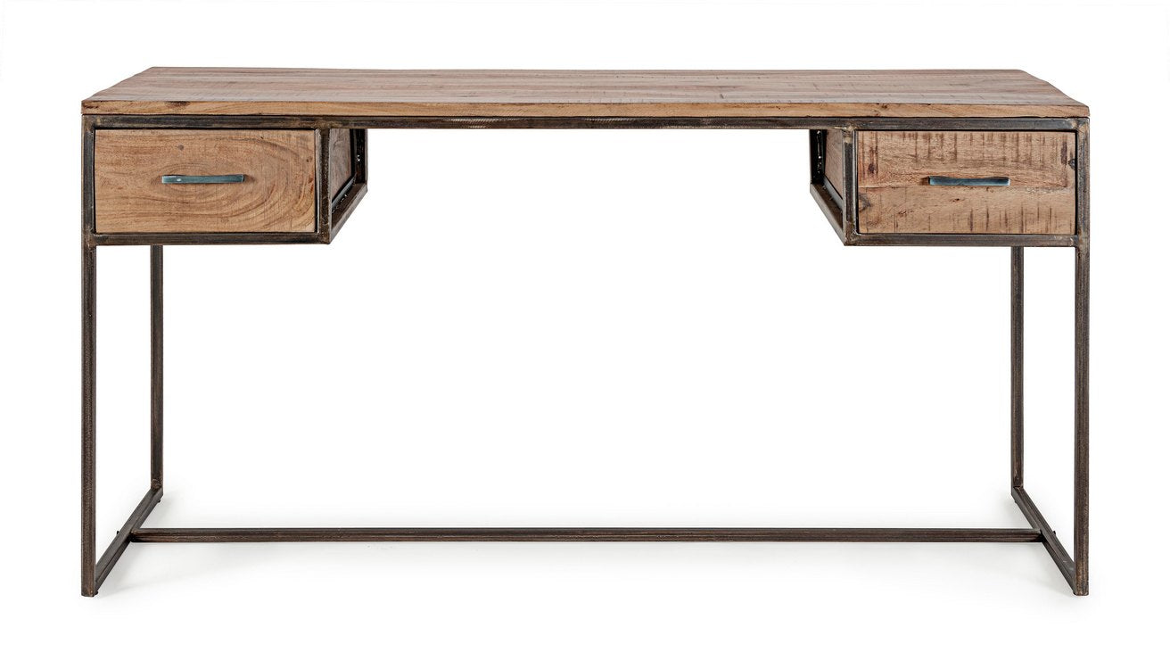 scrivania elmer in legno di acacia e acciaio antracite, 150×60 cm, ambientazione d’arredo con il prodotto protagonista