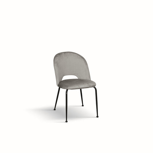 set di 4 sedie avalon in tessuto effetto velluto grigio e metallo nero, sedia dal design moderno per sala da pranzo o...