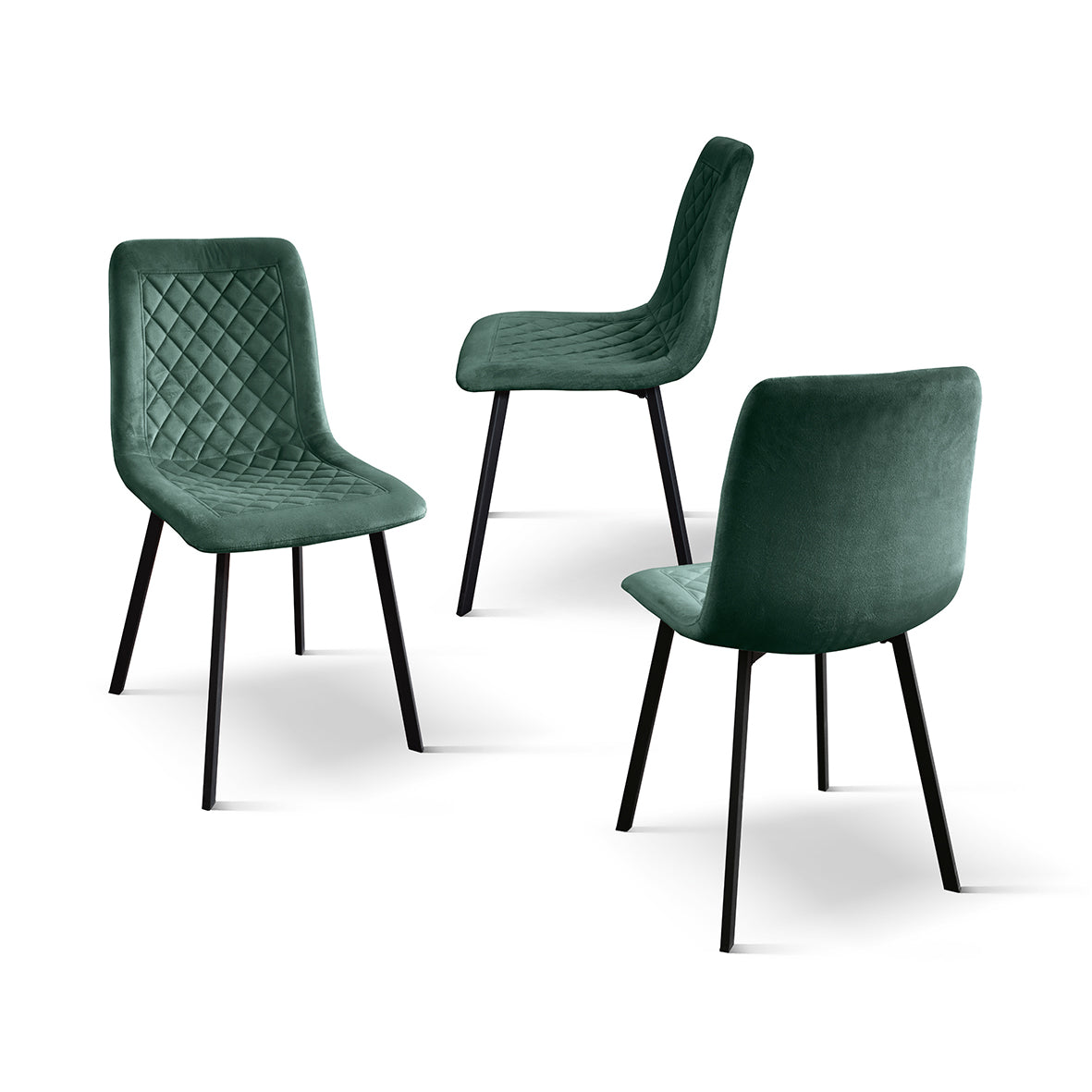 set di 4 sedie noho effetto velluto verdi, dettaglio della struttura in legno, metallo o plastica