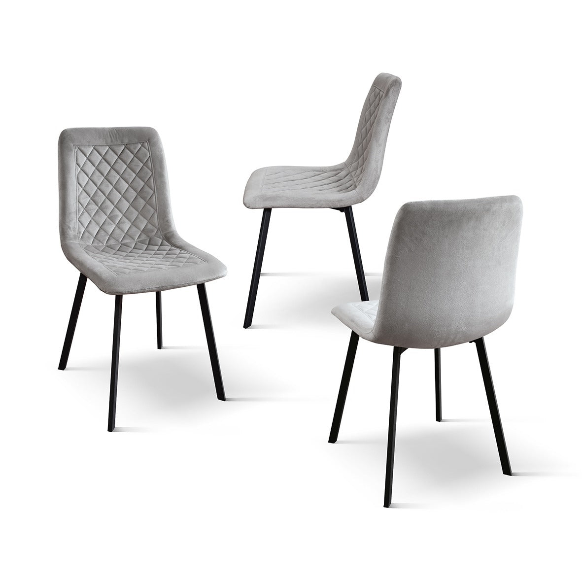 set di 4 sedie noho effetto velluto grigio, dettaglio della struttura in legno, metallo o plastica