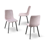 set di 4 sedie noho effetto velluto rosa, dettaglio della struttura in legno, metallo o plastica