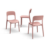 set di 4 sedie fuerteventura in polipropilene rosa, dettaglio della finitura in metallo, plastica o legno trattato