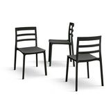 set di 4 sedie malaga in polipropilene nero, dettaglio della finitura in metallo, plastica o legno trattato