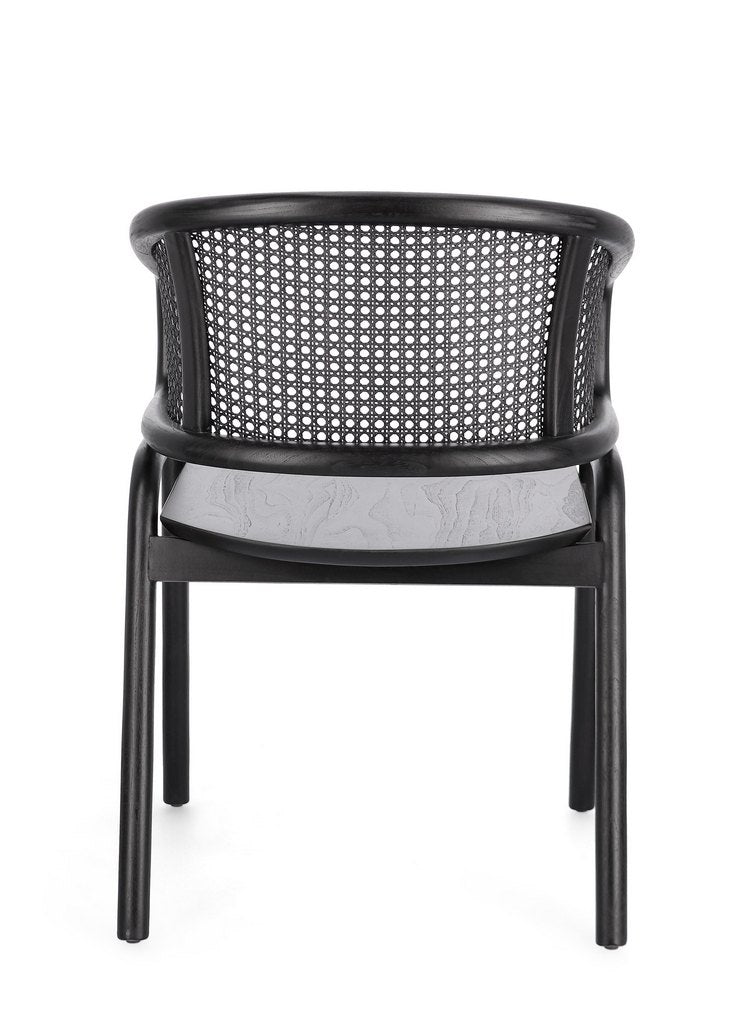 sedia keith in legno di teak e rattan nero con braccioli, ideale per creare una seduta accogliente e raffinata