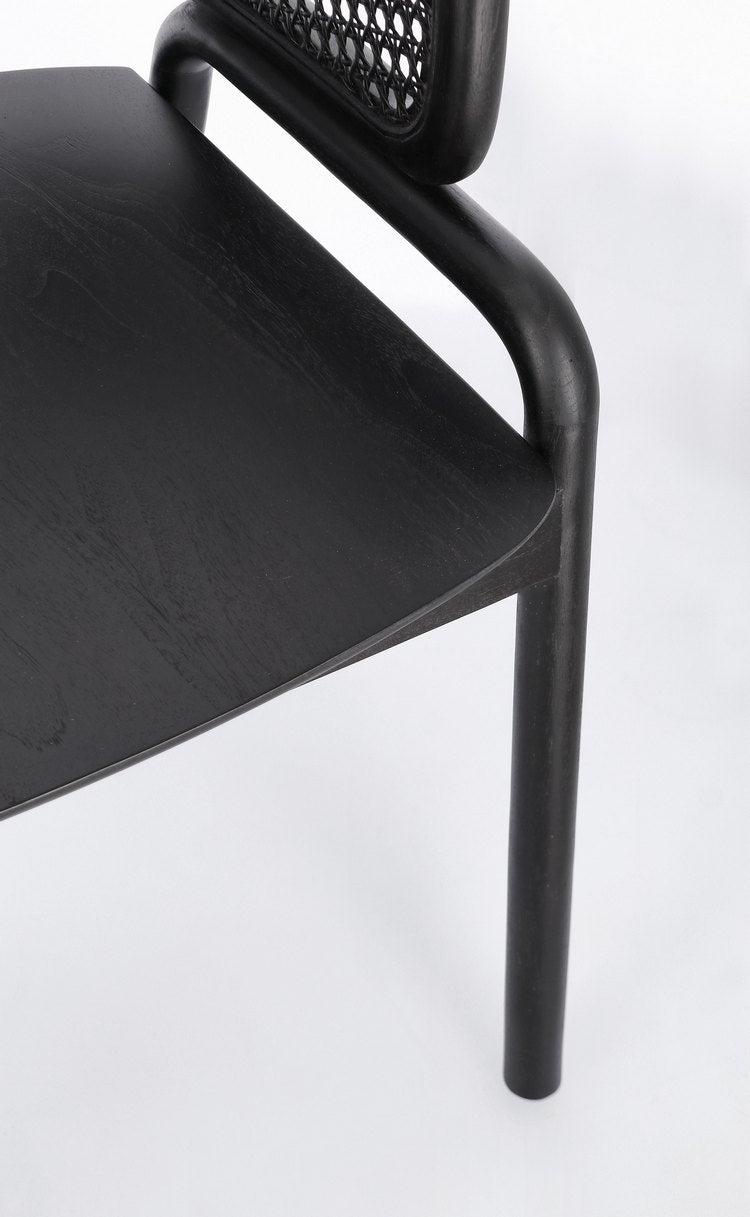 sedia keith in legno di teak e rattan nero con braccioli, struttura robusta con rivestimento di qualità