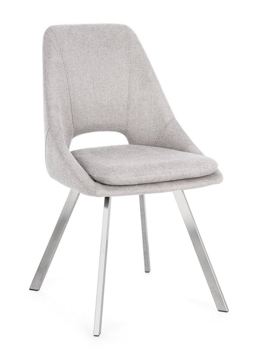 set di 2 sedie kashar in tessuto grigio chiaro e gambe acciaio, sedia dal design moderno per sala da pranzo o soggiorno