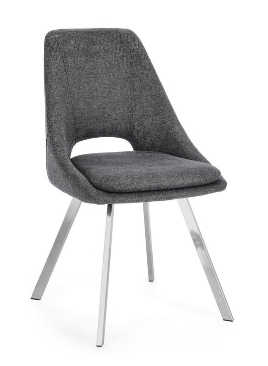 set di 2 sedie kashar in tessuto grigio scuro e gambe acciaio, sedia dal design moderno per sala da pranzo o soggiorno