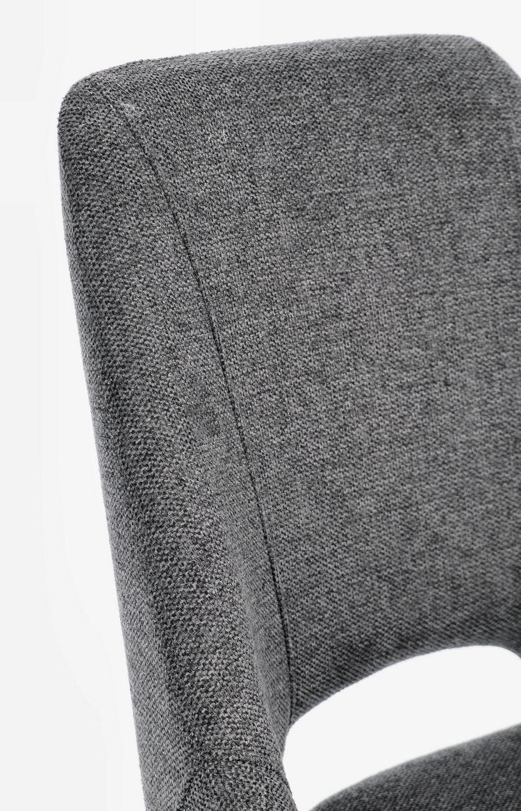 set di 2 sedie kashar in tessuto grigio scuro e gambe acciaio, facile da abbinare a qualsiasi stile d’arredo